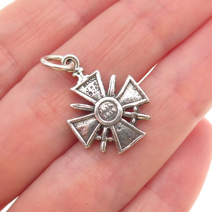 925 Sterling Silver Vintage JWK Mexico French Croix de Guerre Mini Charm Pendant
