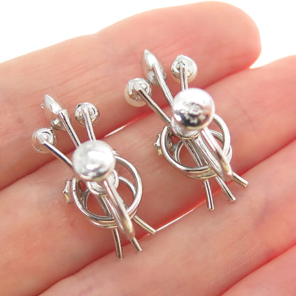 CARL ART 925 Sterling Silver Vintage Real Pearl & Rhinestone Screw Back Earrings