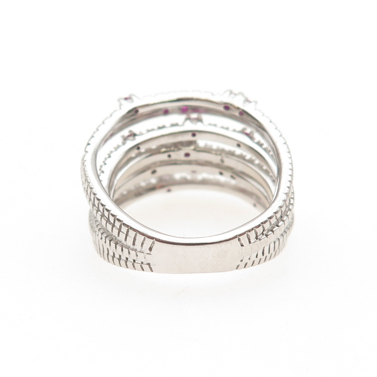 925 Sterling Silver Lab-Created Sapphire & C Z Crisscross Ring Size 6.25