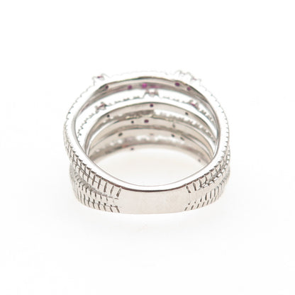 925 Sterling Silver Lab-Created Sapphire & C Z Crisscross Ring Size 6.25