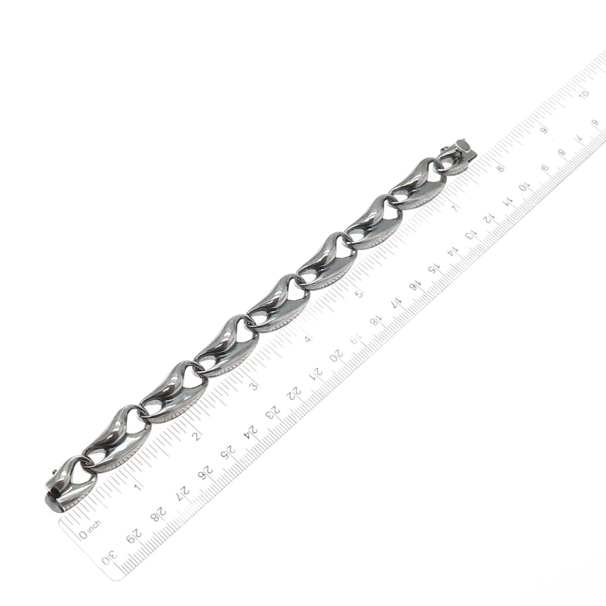 KRYPELL 925 Sterling Silver Vintage Modernist Anchor Link Oxidized Bracelet 6.5"