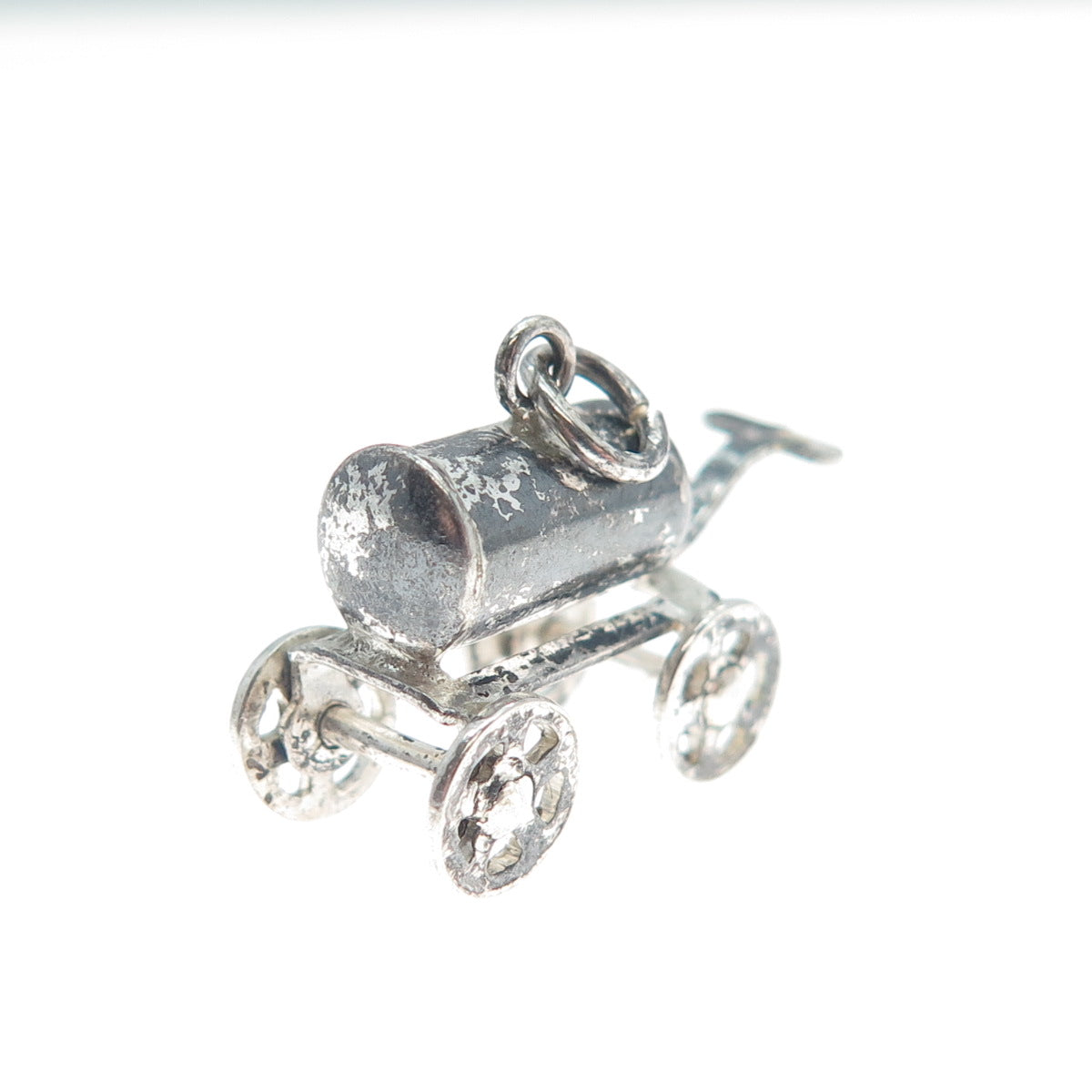 925 Sterling Silver Antique Water Wagon Oxidized Minimalist 3D Charm Pendant