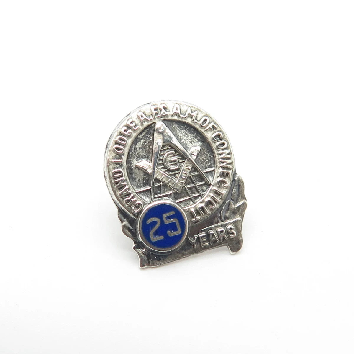925 Sterling Silver Enamel Vintage 25 Years Grand Lodge A.F. & A.M. of CT Pin