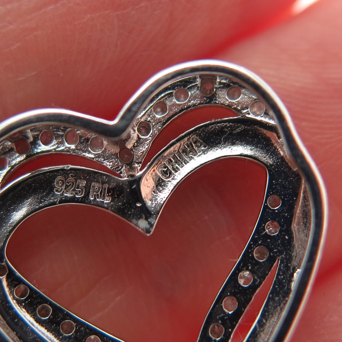 RL RICHLINE Sterling Silver Real Round-Cut Diamond Double Heart Slide Pendant