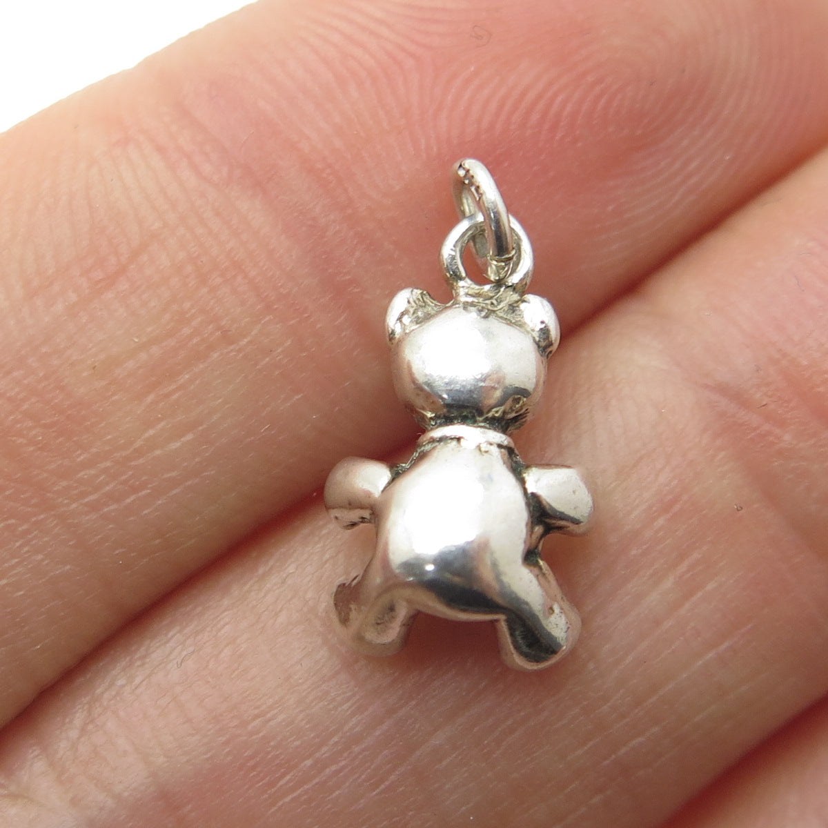 925 Sterling Silver Vintage Teddy Bear Minimalist 3D Charm Pendant