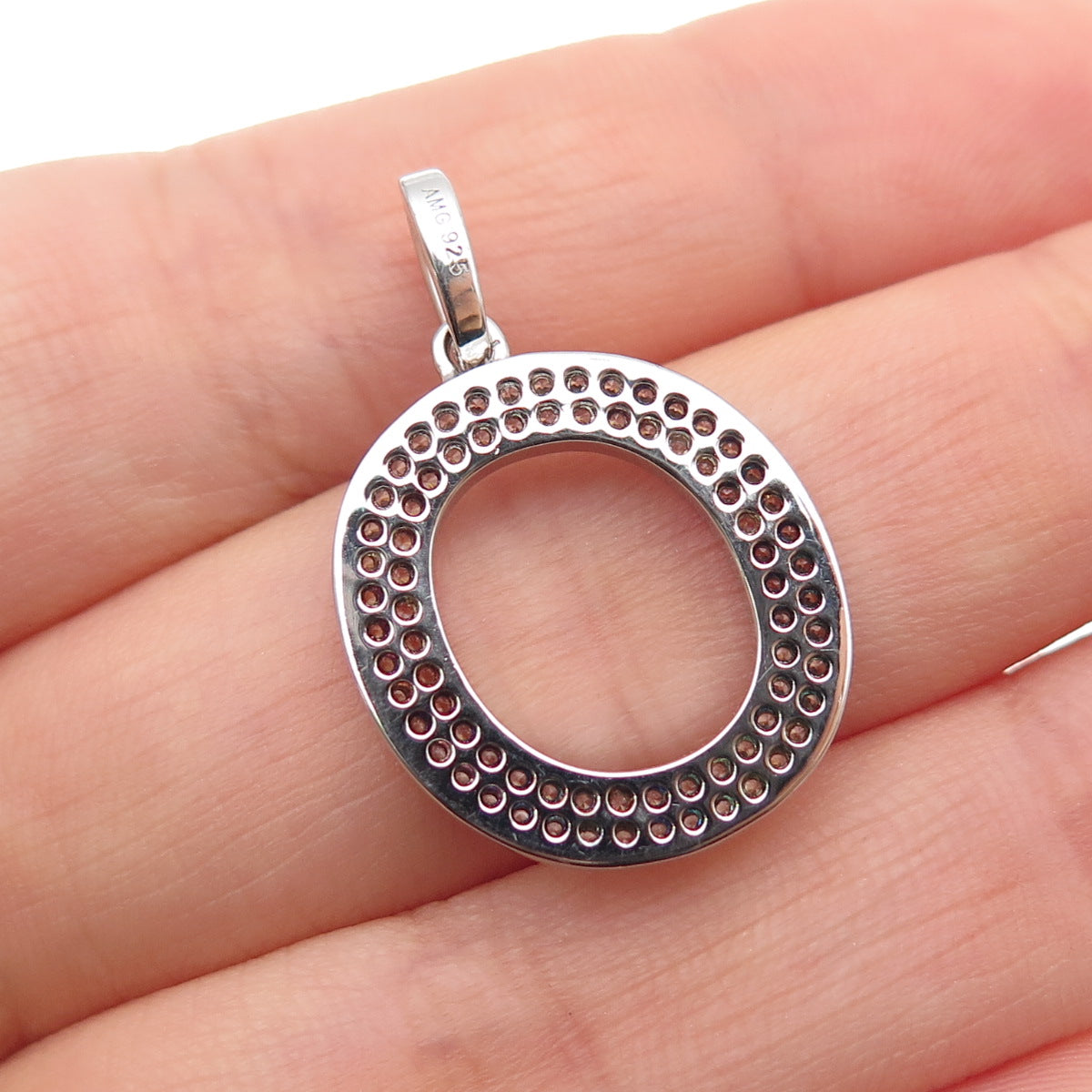 925 Sterling Silver Round-Cut C Z Letter O Initial Charm Pendant