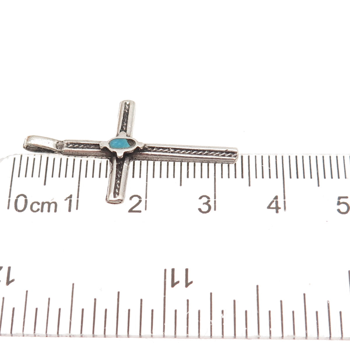 Old Pawn 925 Sterling Silver Vintage Southwestern Turquoise Cross Charm Pendant