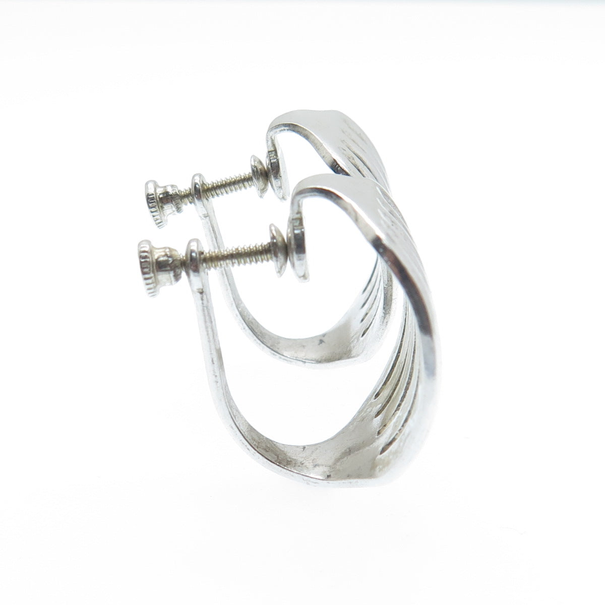 925 Sterling Silver Vintage Modernist Ribbed Screw Back Earrings