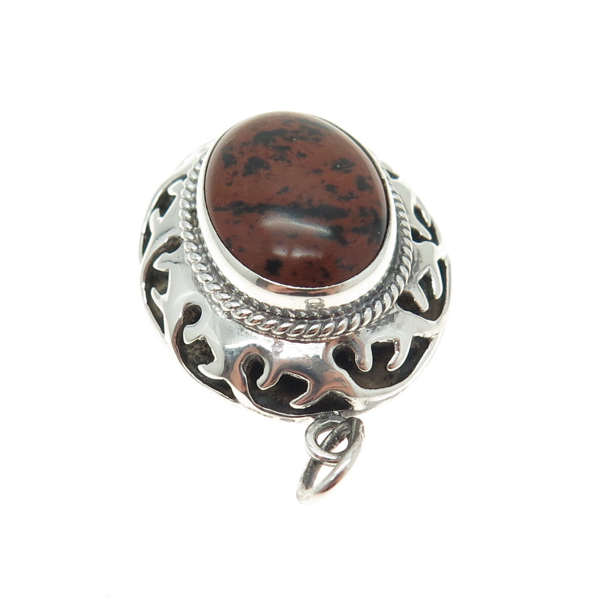 925 Sterling Silver Vintage CII Mexico Real Mahogany Obsidian Jasper Pendant