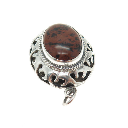 925 Sterling Silver Vintage CII Mexico Real Mahogany Obsidian Jasper Pendant