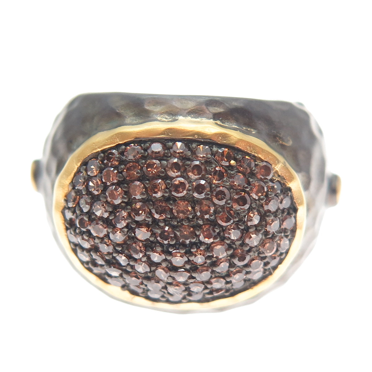 925 Sterling Silver 2-Tone Round-Cut Cognac-Color C Z Ring Size 7.25