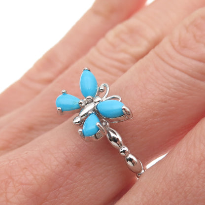 925 Sterling Silver Real Sleeping Beauty Turquoise Butterfly Ring Size 8