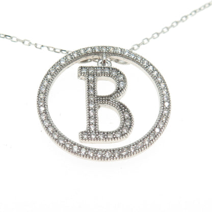 925 Sterling Silver Pave C Z Letter "B" Initial Cable Chain Necklace 18"