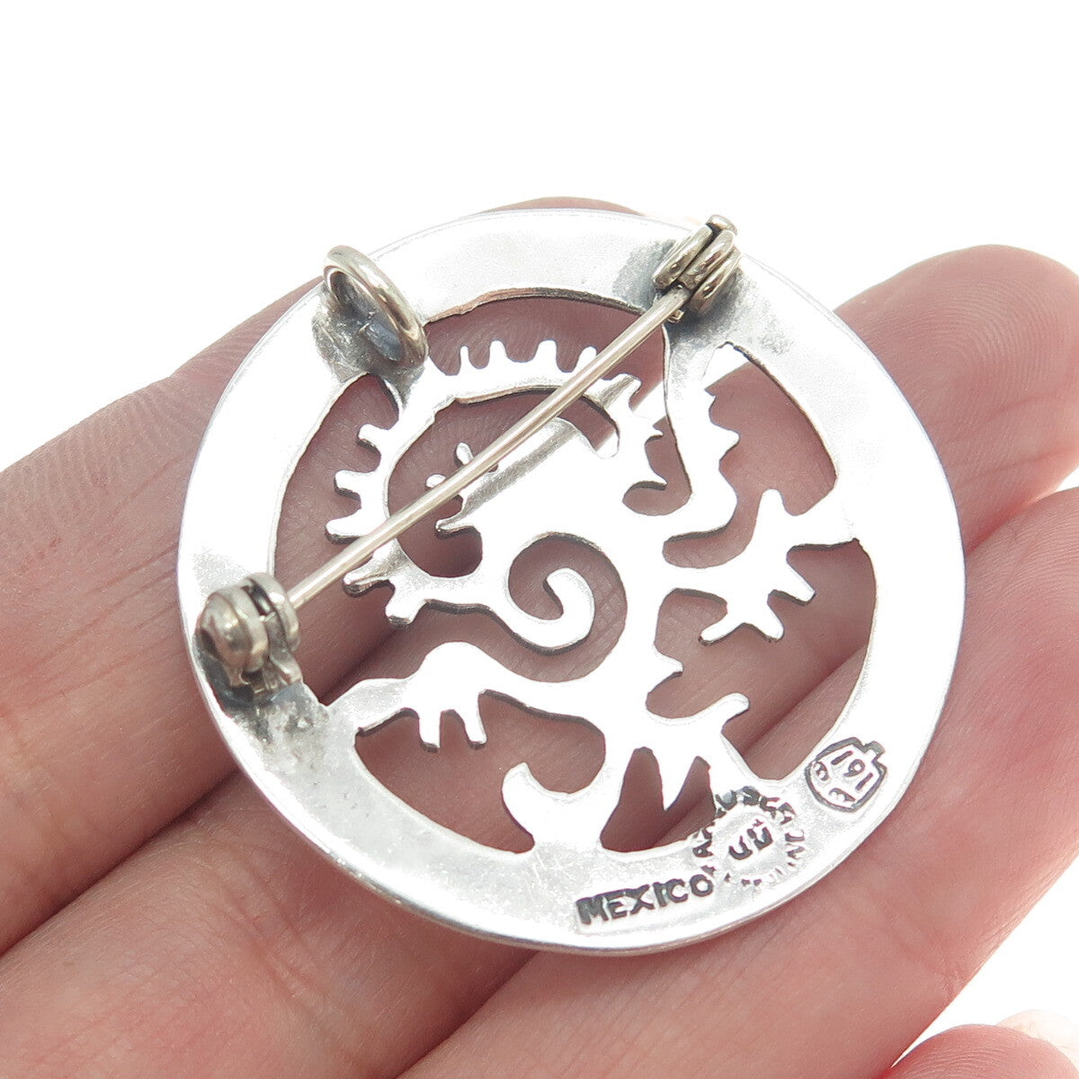 925 Sterling Silver Vintage Mexico Aztec Ozomatli Monkey Pin Brooch / Pendant