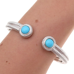 925 Sterling Silver Real Sleeping Beauty Turquoise Cuff Bracelet 7.25"