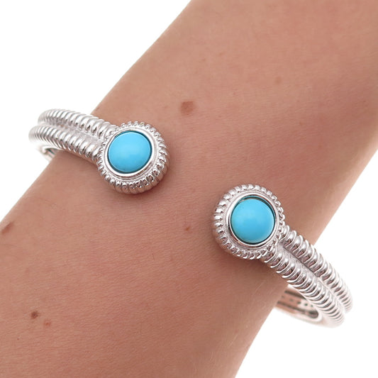 925 Sterling Silver Real Sleeping Beauty Turquoise Cuff Bracelet 7.25"