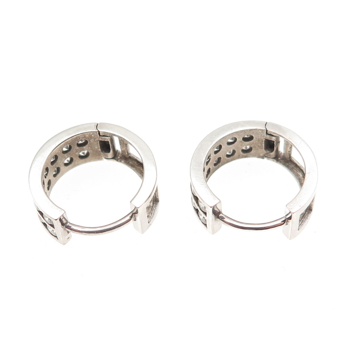 925 Sterling Silver Round-Cut C Z Hoop Earrings