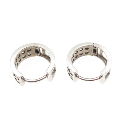 925 Sterling Silver Round-Cut C Z Hoop Earrings