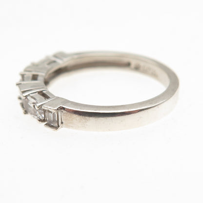 925 Sterling Silver Oval & Emerald-Cut C Z Half Eternity Band Ring Size 8.25