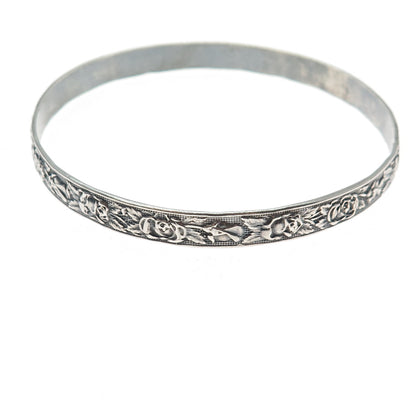 MICHELE 925 Sterling Silver Antique Art Deco Floral Scroll Bangle Bracelet 8"