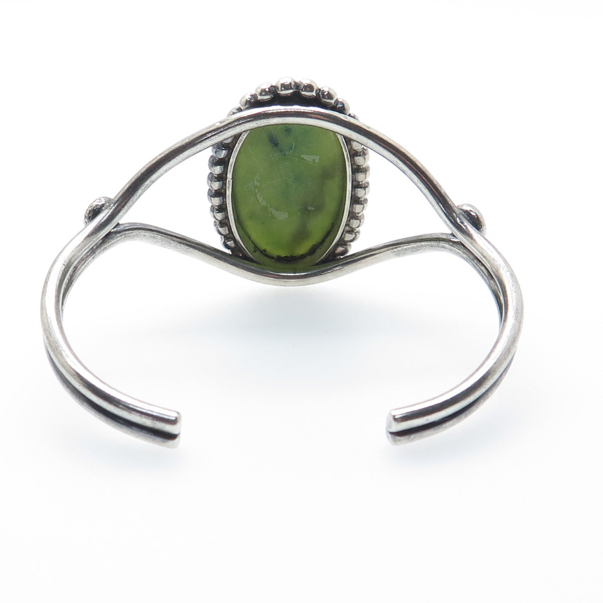 Old Pawn 925 Sterling Silver Vintage Southwestern Jade Adjustable Bracelet 5.75"