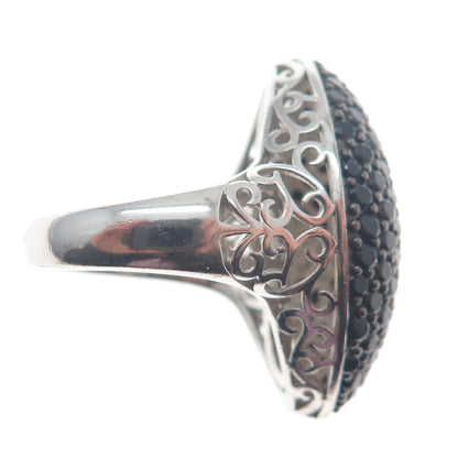 925 Sterling Silver Real Black Spinel Gem Cluster Marquise Dome Ring Size 7