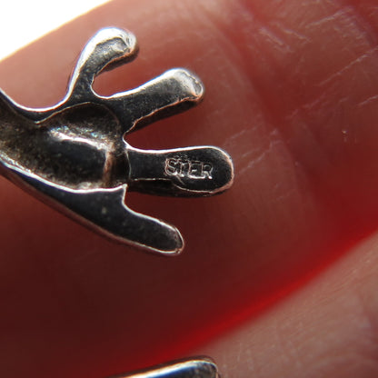 925 Sterling Silver Vintage Enamel Frog Good Luck Oxidized Pin Brooch