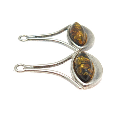 925 Sterling Silver Vintage Real Baltic Amber Modernist Jacket Earrings