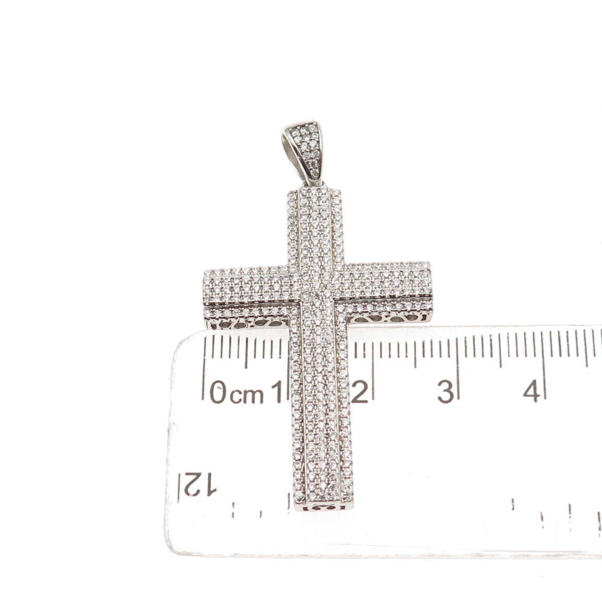 925 Sterling Silver Round-Cut C Z Sparkle Cross Charm Pendant