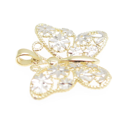 14K Yellow & White Gold Diamond-Cut Floral Butterfly Minimalist Charm Pendant