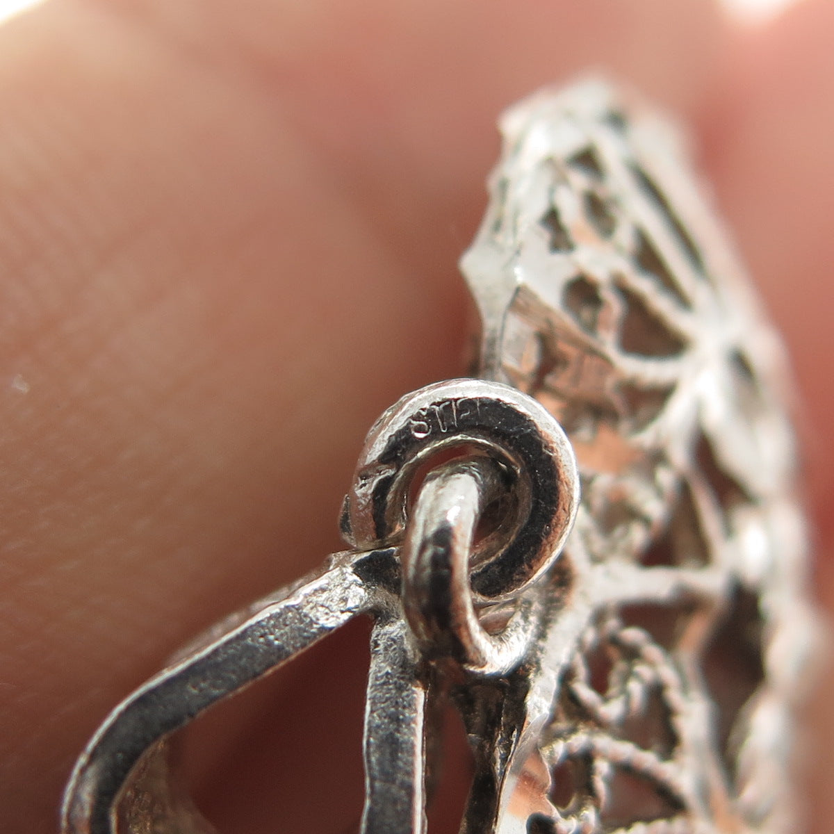925 Sterling Silver Vintage Flower Filigree Heart Charm Pendant