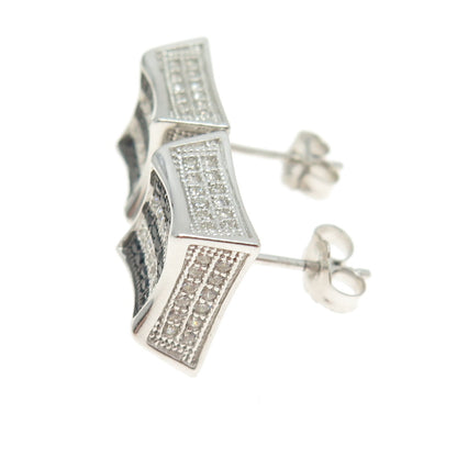 925 Sterling Silver White & Black C Z Stud Earrings