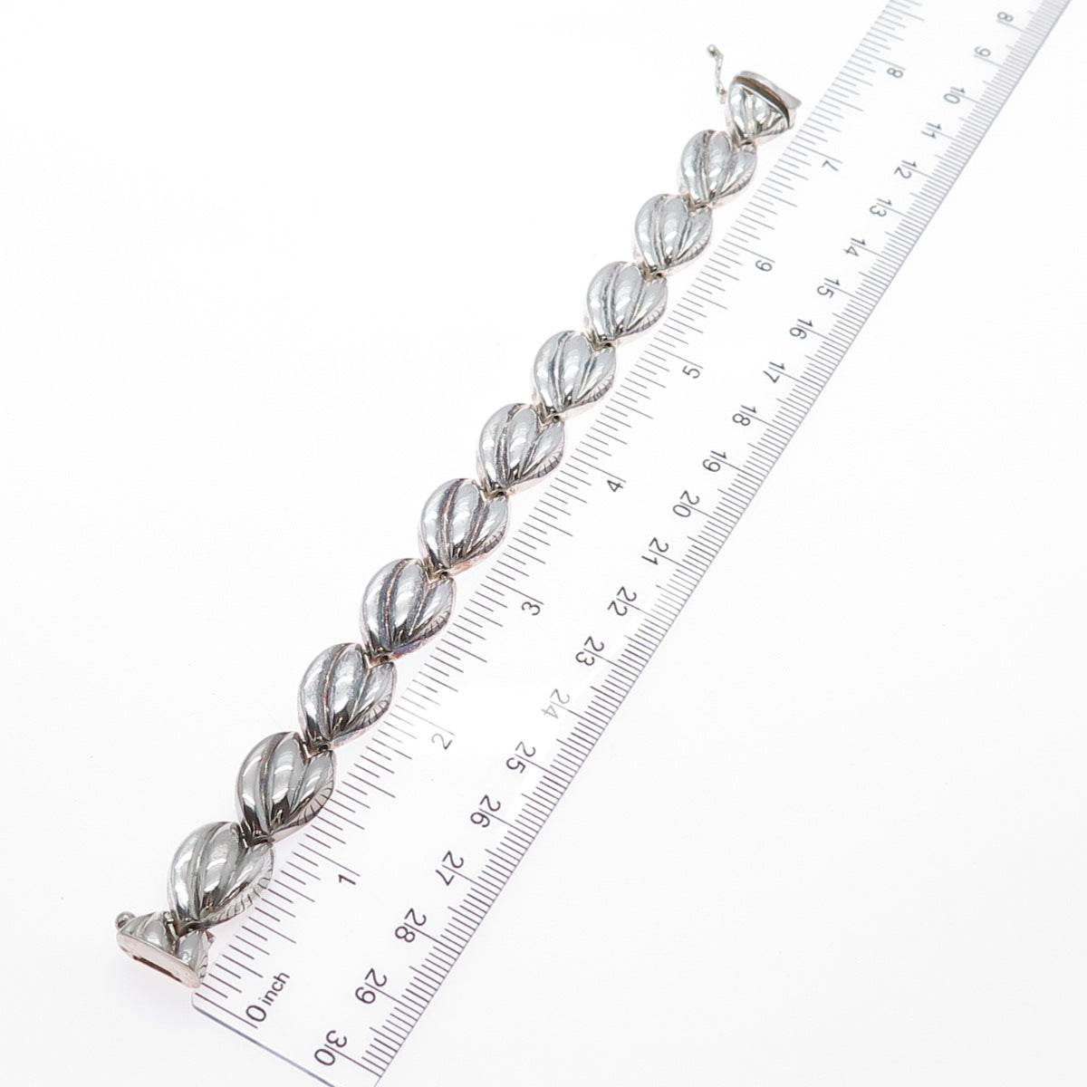 MILOR 925 Sterling Silver Vintage Italy Modernist Floral Petal Link Bracelet 7"