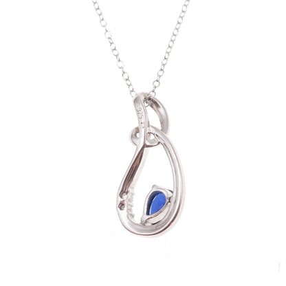 925 Sterling Silver Real White Topaz & Lab-Created Sapphire Chain Necklace 18"