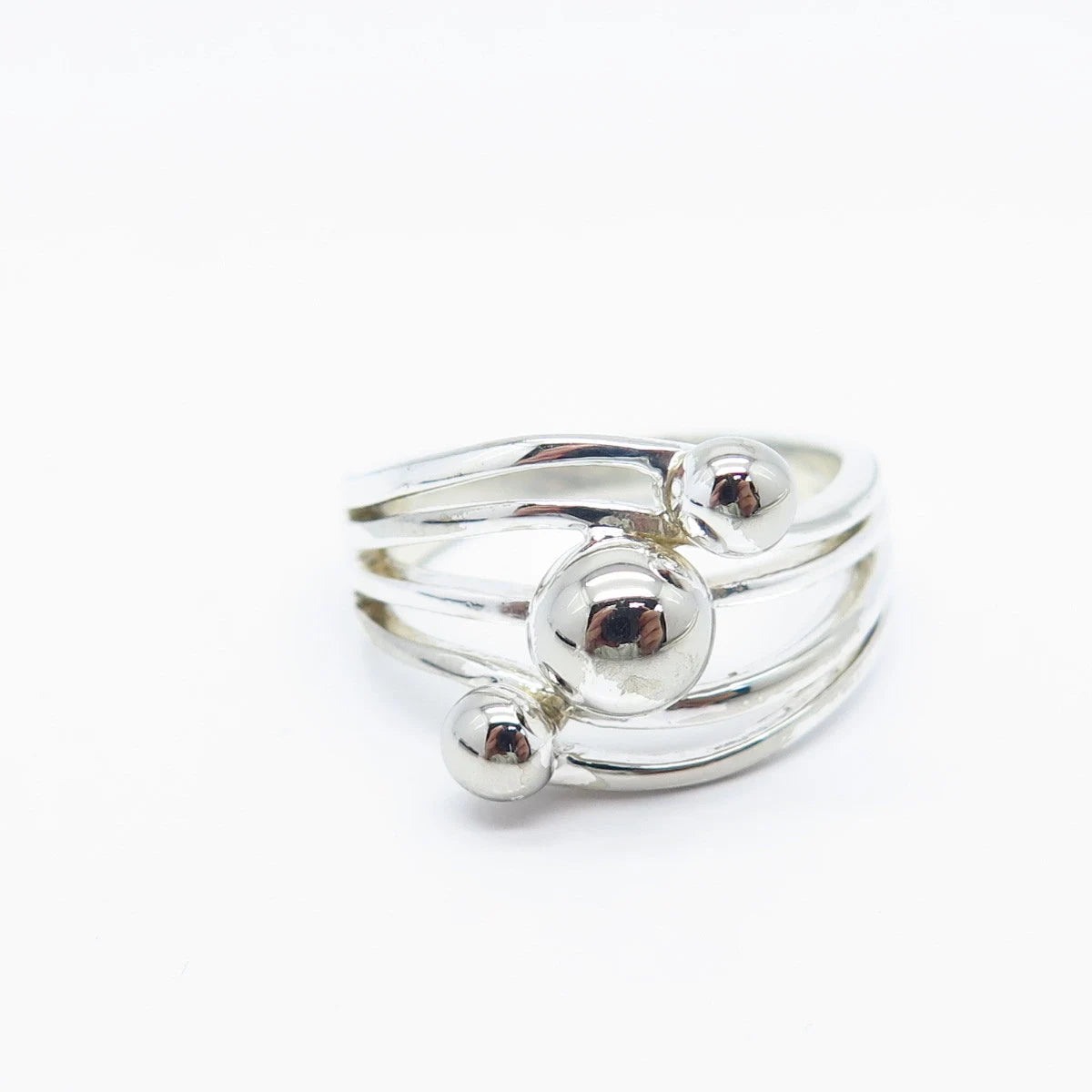 925 Sterling Silver Vintage Ball Wavy Ring Size 7.75