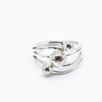 925 Sterling Silver Vintage Ball Wavy Ring Size 7.75