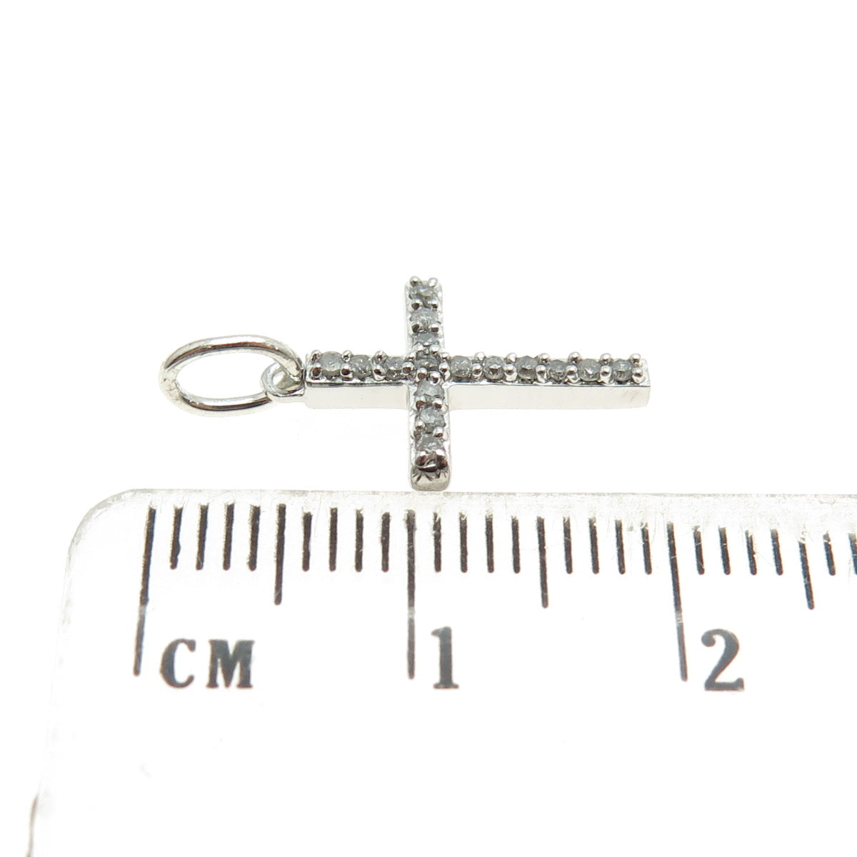 SUN 925 Sterling Silver Real Round-Cut Diamond Cross Minimalist Charm Pendant