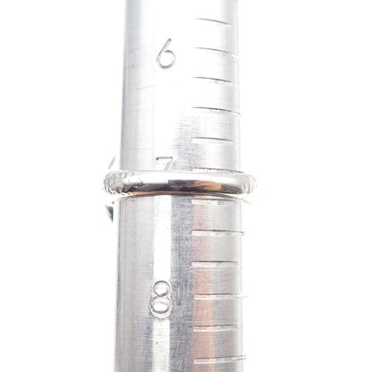 925 Sterling Silver 2-Tone Real Round-Cut Black Spinel Hammered Ring Size 7.25