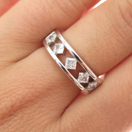 925 Sterling Silver Princess-Cut C Z Half Eternity Band Ring Size 7