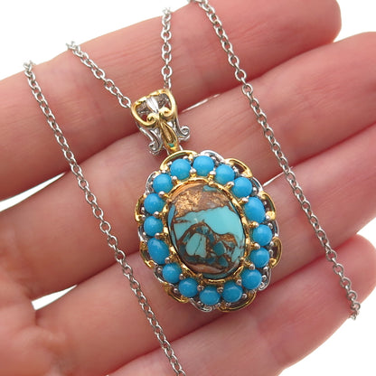 Michael Valitutti Gems En Vogue Sterling 2-Tone Multi-Turquoise Necklace 18-20"
