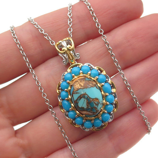 Michael Valitutti Gems En Vogue Sterling 2-Tone Multi-Turquoise Necklace 18-20"