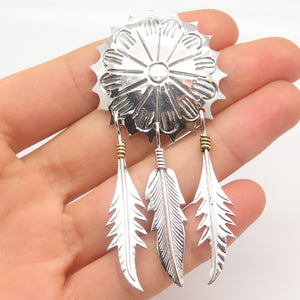 925 Sterling Silver 2-Tone Vintage Mexico Concho Feather Pin Brooch