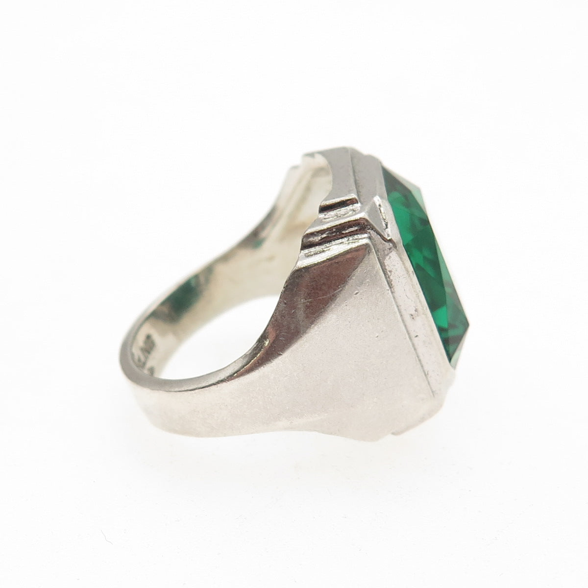 Clark & Coombs 925 Sterling Silver Antique Art Deco Green C Z Ring Size 6