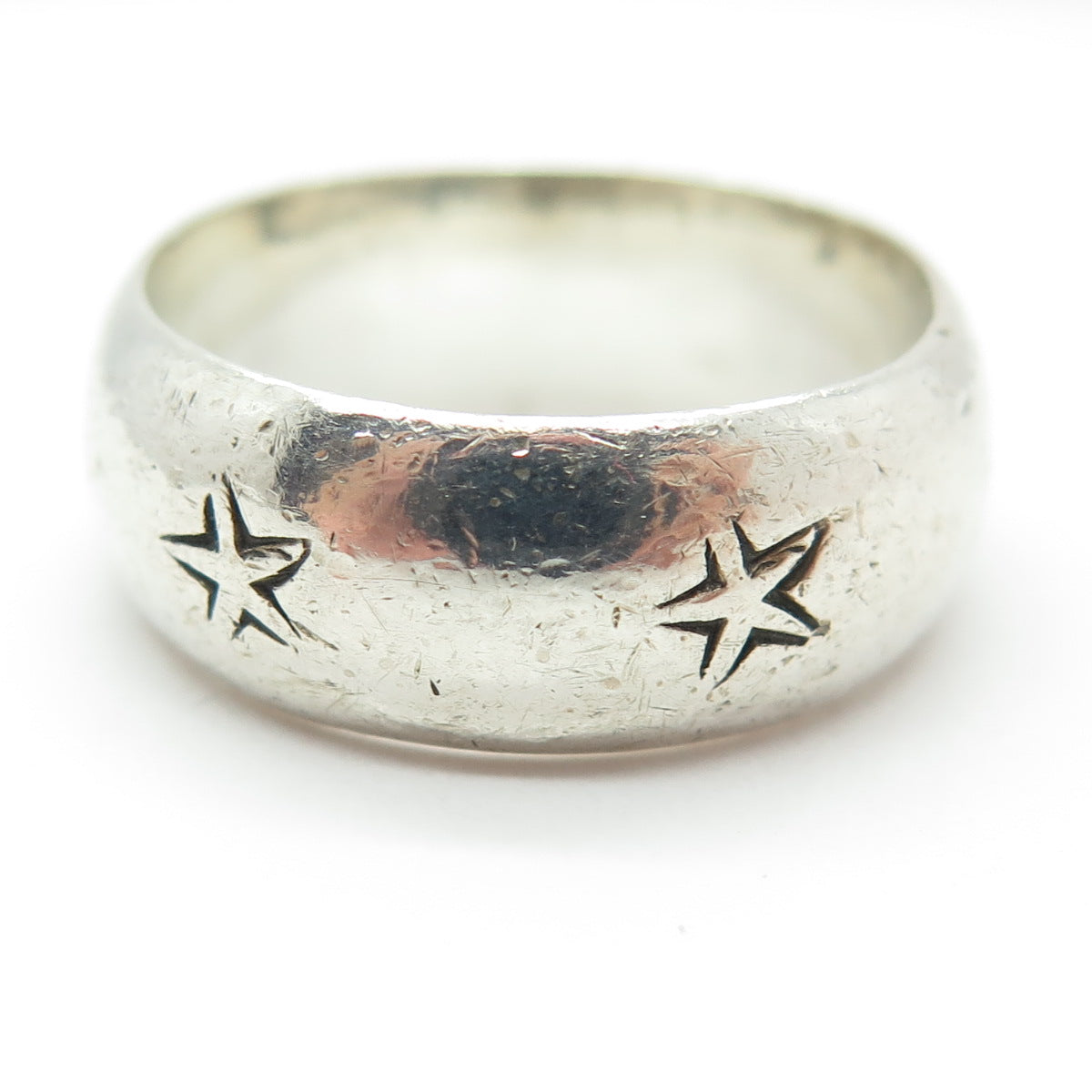 925 Sterling Silver Vintage Engraved Star All Around Band Ring Size 9.5