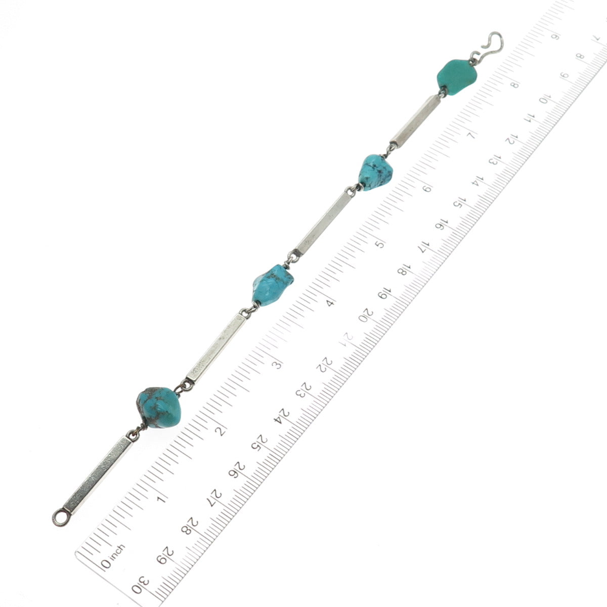 925 Sterling Silver Vintage Real Kingman Turquoise Bar Link Bracelet 7.5"