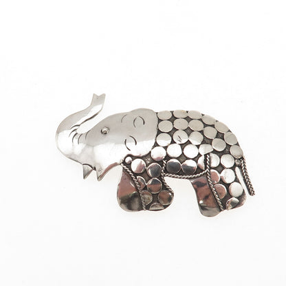 925 Sterling Silver Vintage Elephant Dotted Oxidized Pin Brooch