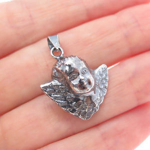 925 Sterling Silver Vintage Cherub Oxidized Minimalist Charm Pendant