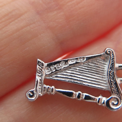 925 Sterling Silver Vintage Harp Music Instrument Minimalist Charm Pendant
