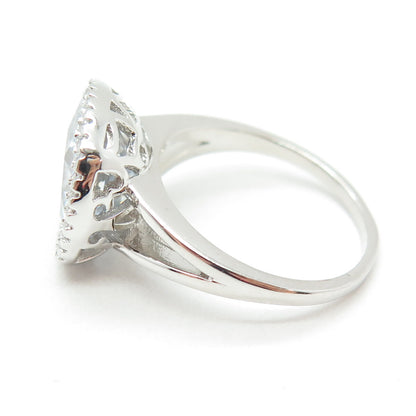 925 Sterling Silver Cushion & Round-Cut White C Z Engagement Ring Size 8