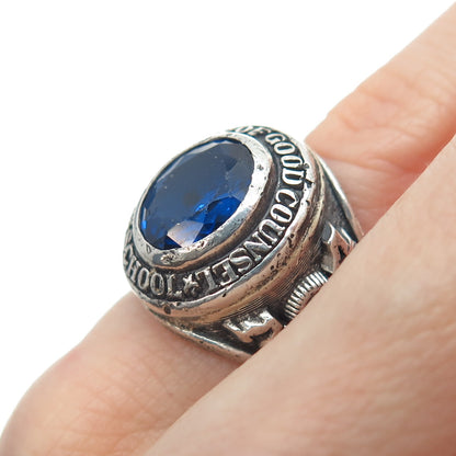 925 Sterling Vintage 1974 Blue C Z Our Lady of Good Counsel School Ring Size 4.5